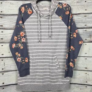 Maurices Floral Sleeve Hoodie Womens XXL Gray Stripe